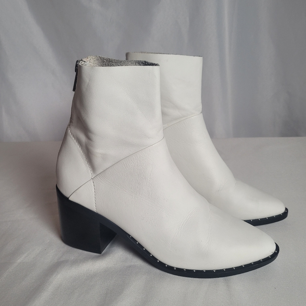 Treasure & Bond Farrah Studded Bootie White Leather Back Zip Women's Size 6.5